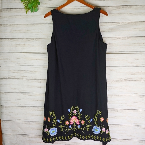 J. Jill Black Embroidered Floral Swing Tank Dress - Picture 5 of 5